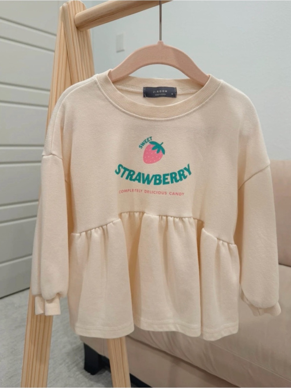 Kids Strawberry Peplum Top - Cream